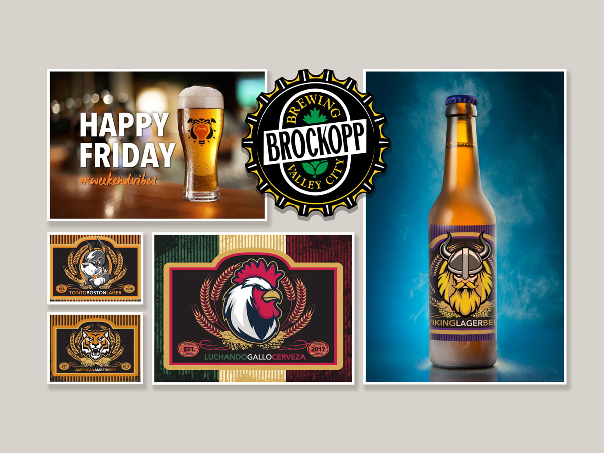Cyberdogz_Portfolio_Custom_05 Collage of craft beer logos and bottles with Happy Friday message.