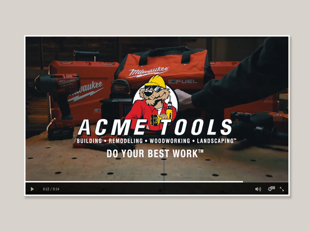 Cyberdogz_Portfolio_Custom_08 Advertisement for ACME Tools featuring Milwaukee power tools and equipment.